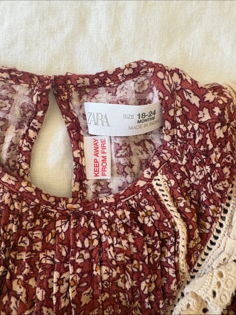Zara Toddler Girls' Burgundy Floral Lace Yoke Blouse